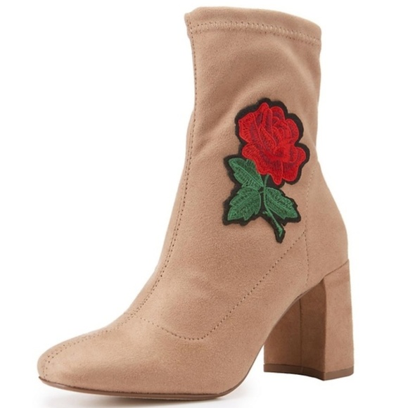 rose embroidered ankle boots